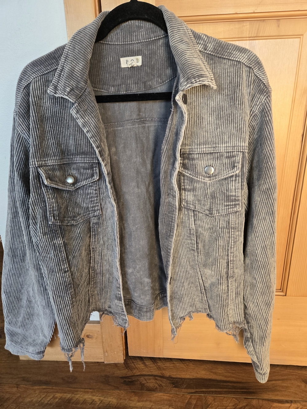 POL Gray Corduroy Jacket with Distressed Hem